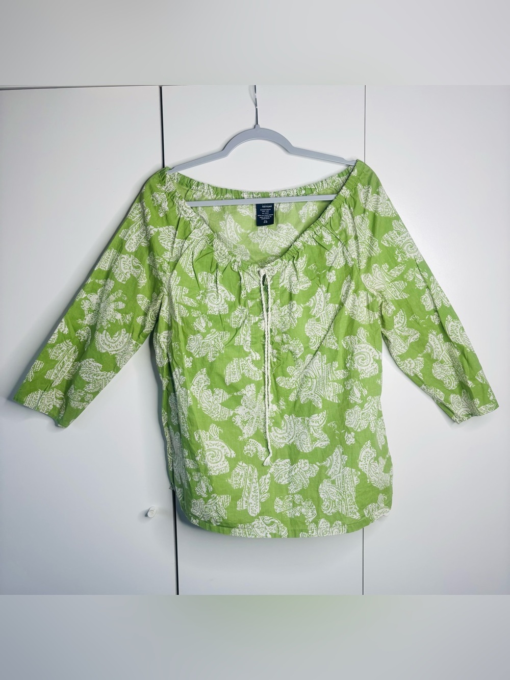 croft & barrow Lime Green and White Paisley Peasant Blouse
